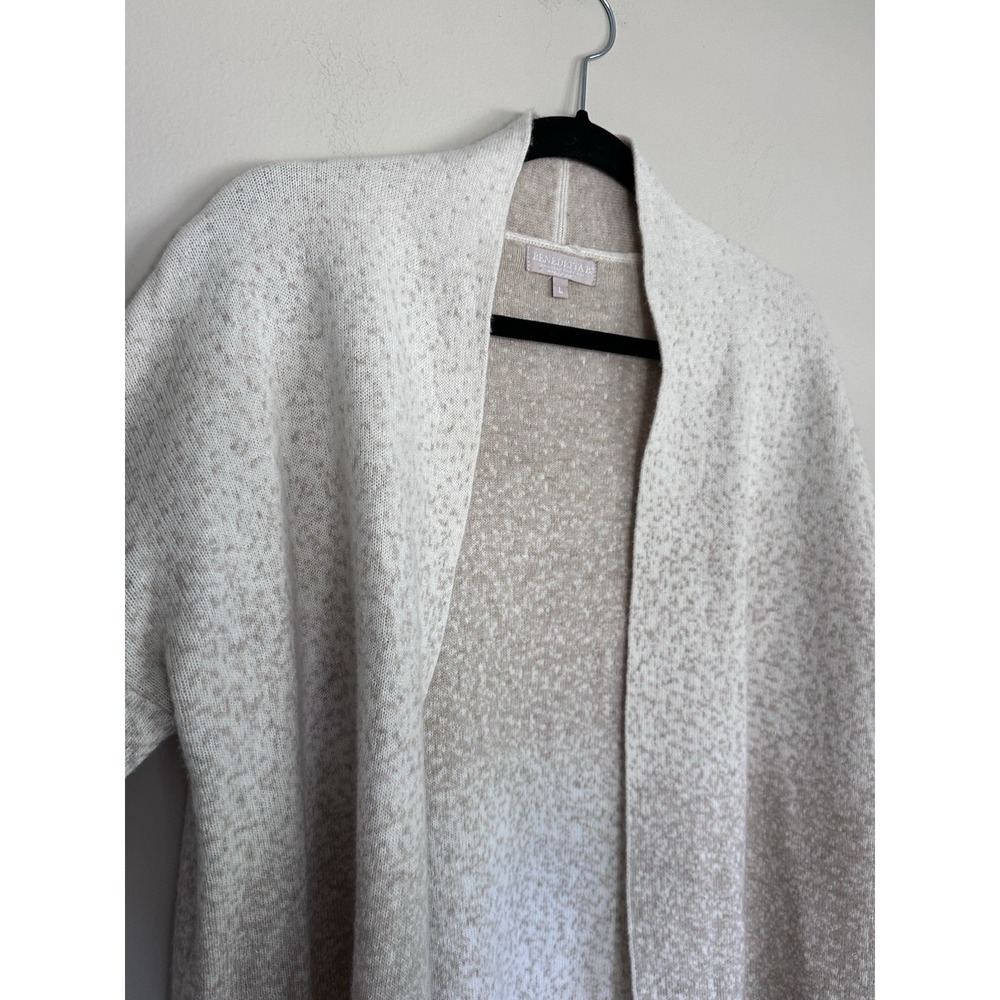 Cashmere/Merino Wool Blend Speckled Oatmeal Tan Cardigan Sweater Neutrals - Picture 8 of 15